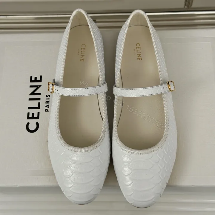 View 1 of 高仿Celine*354673035復古瑪麗珍單鞋蟒蛇紋白色免檢版