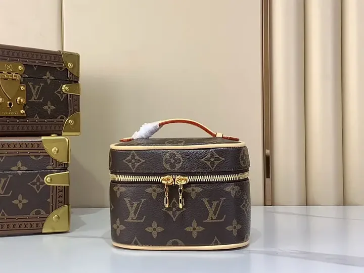 View 1 of Dark Brown/Black LV-Style Vanity Case with Gold Hardware