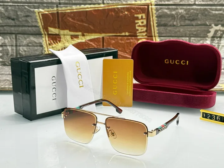 View 1 of Gucci Square Aviator Gold-Brown Sunglasses