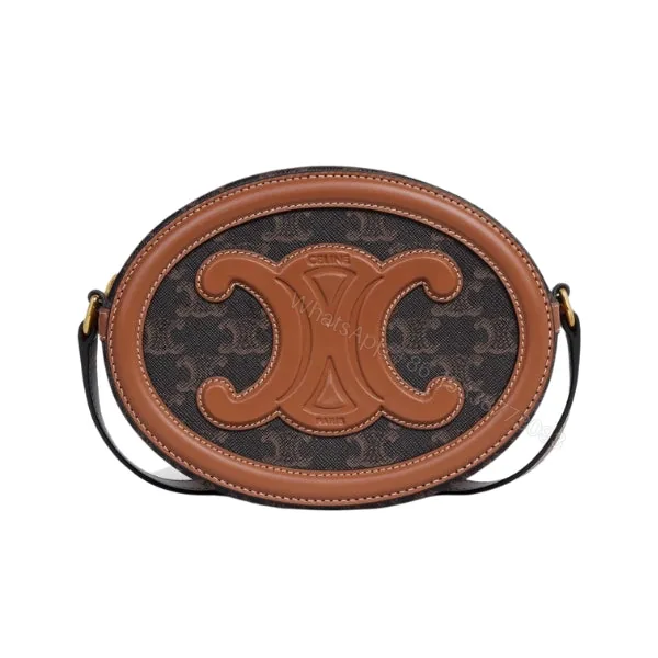 View 1 of CELINE OVAL BAG CUIR TRIOMPHE IN TRIOMPHE CANVAS AND CALFSKIN TAN 20CM 198602EIN04LU