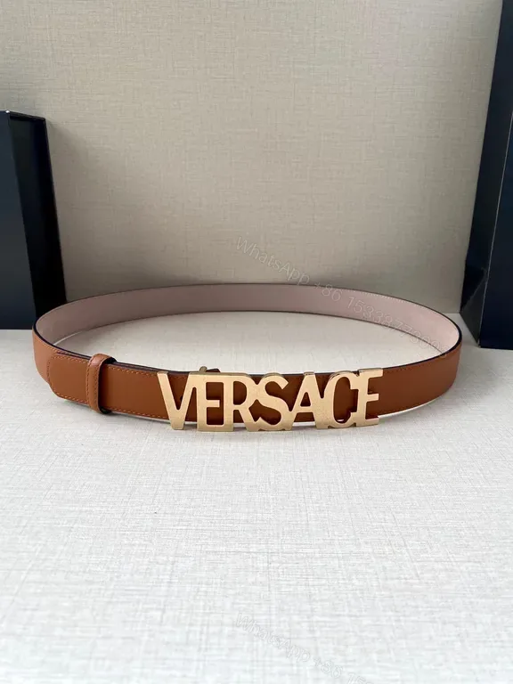View 1 of Versace Leather Belt with Logo Buckle - Subtle Luxury, Bold Identity