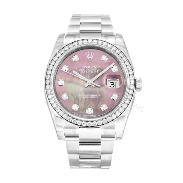 View 1 of Rolex Datejust 36 116244 Super Clone: Diamond Bezel Pink Dial Oyster
