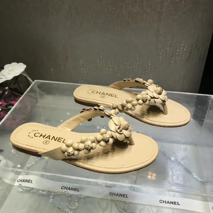 View 1 of Beige Floral-Accent Sandals: Luxe Comfort Slip-On