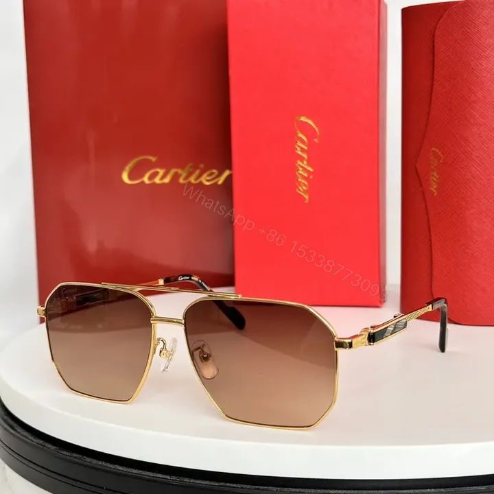 View 1 of Gold-Geometric Shield Sunglasses â€“ Premium Cartier-Inspired, All-Day Comfort