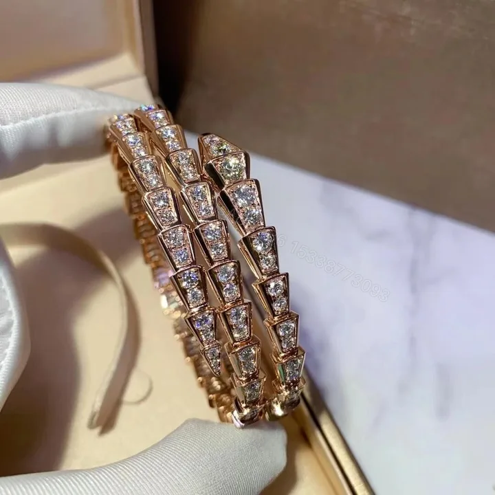 View 1 of Bvlgari 18K Gold Viper Bracelet Full Pave Diamonds 2 coil