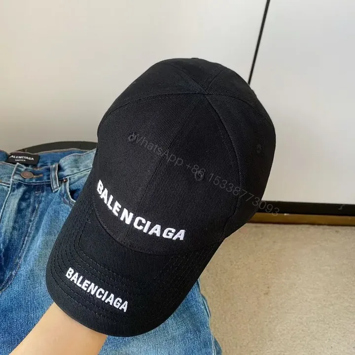 View 1 of Bold Black Balenciaga Cap â€” Luxury Cotton, Curved Bill, Adjustable Fit