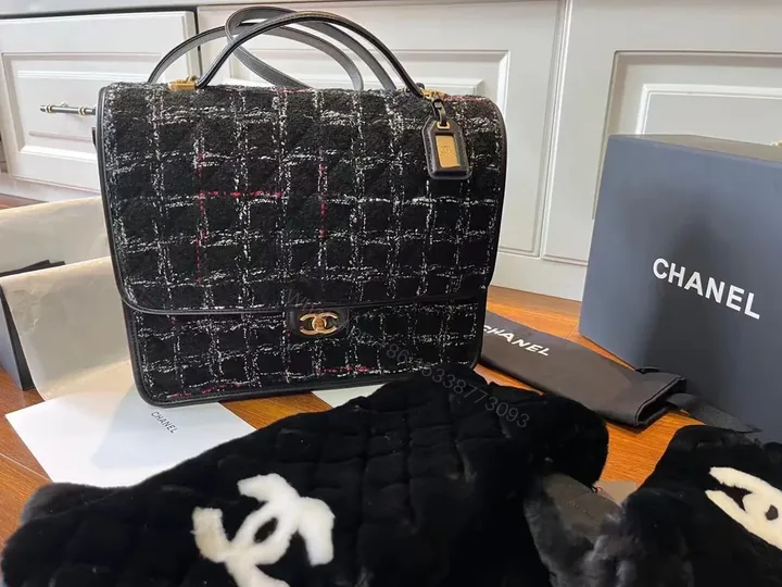 View 1 of Chic Tweed Satchel with Gold CC Hardware - Luxe Satchel