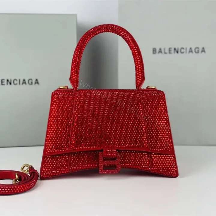 View 1 of 高仿Balenciaga*Hourglass系列沙漏包滿鑽紅色S