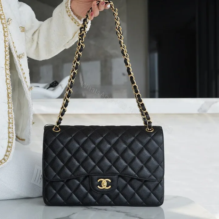 View 1 of CHANEL FLAP BAG JUMBO 30CM GOLD HARDWARE BLACK CAVIAR