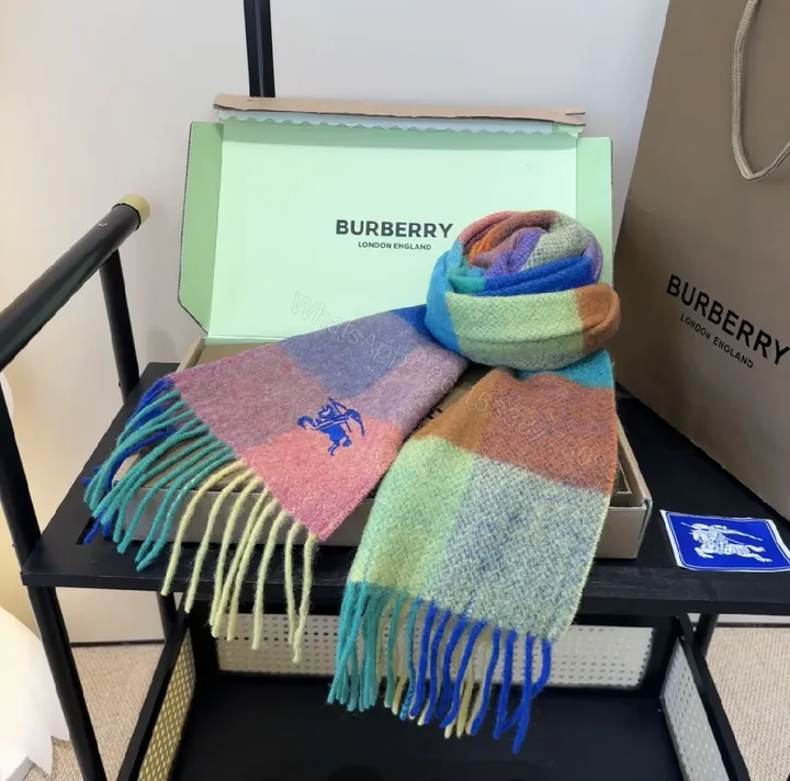 View 1 of Color-Block Luxury Scarf with Fringe Rich Knit