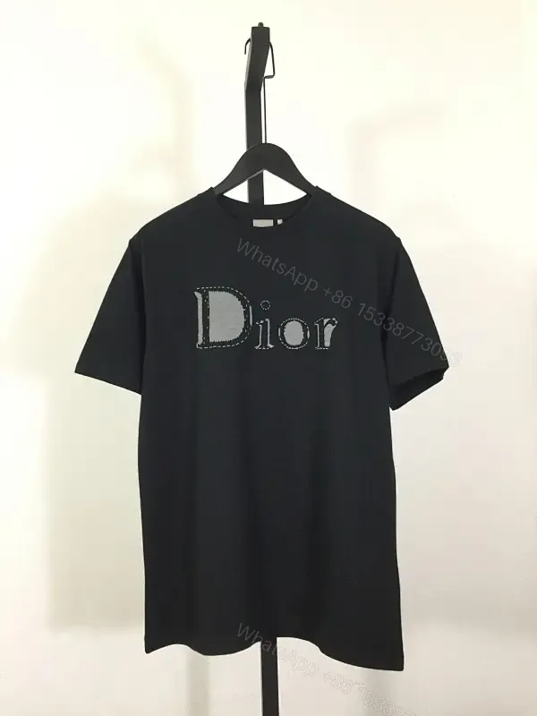 View 1 of Black Cotton Luxe Tee | Minimalist Dior Graphic, Relaxed Fit, Premium