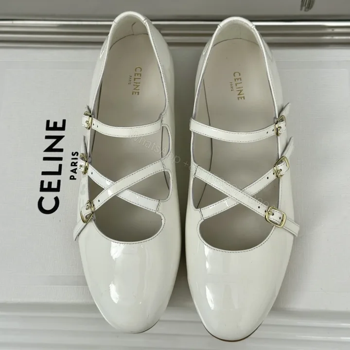 View 1 of 高仿Celine*360194582塔扣瑪麗珍單鞋小牛皮漆皮白色免檢版