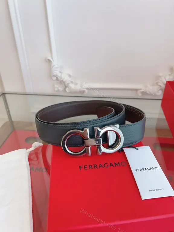 View 1 of Bold Leather Belt with Interlocking Hardware