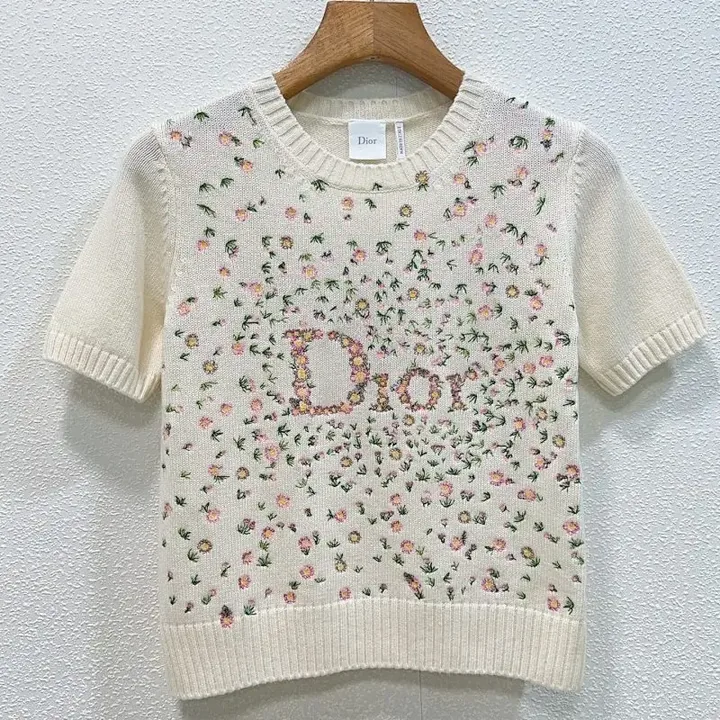 View 1 of Ivory Cotton Knit Tee + Floral Embroidered Luxe Style + Lightweight Comfort tee