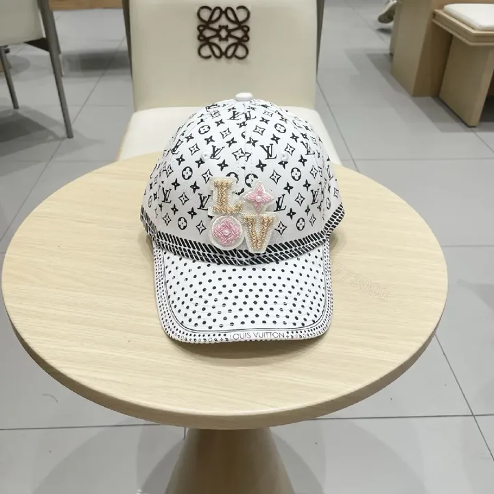 View 1 of White Denim Cap with Embroidered Emblems, Minimalist Luxe, Cap