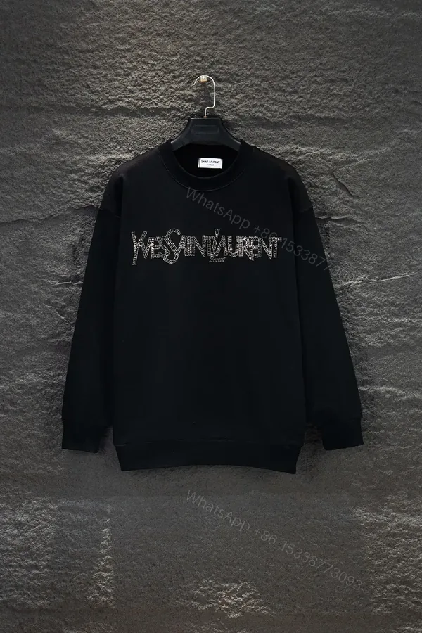 View 1 of Crystal-Embellished Logo Black Crewneck Sweatshirt - Luxe Everyday Style
