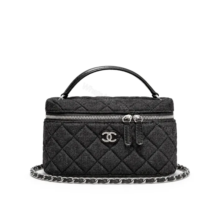 View 1 of Chanel Classic Vanity With Chain Silver Tone Denim Black 19cm