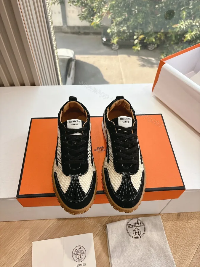 View 1 of Hermes Women Black And White Mesh Sneakers