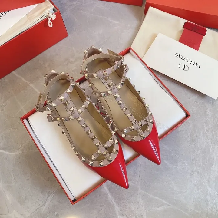 View 1 of Valentino Women Red Patent Leather Studded Flats
