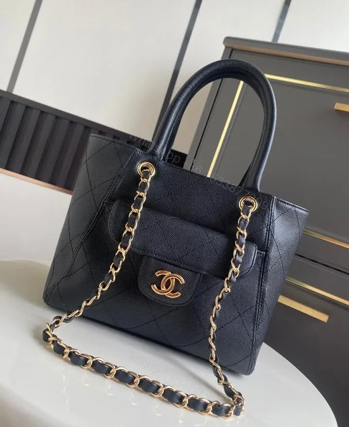 View 1 of Chanel Lookalike Small Black Shopping Bag 7095 Grained Calfskin