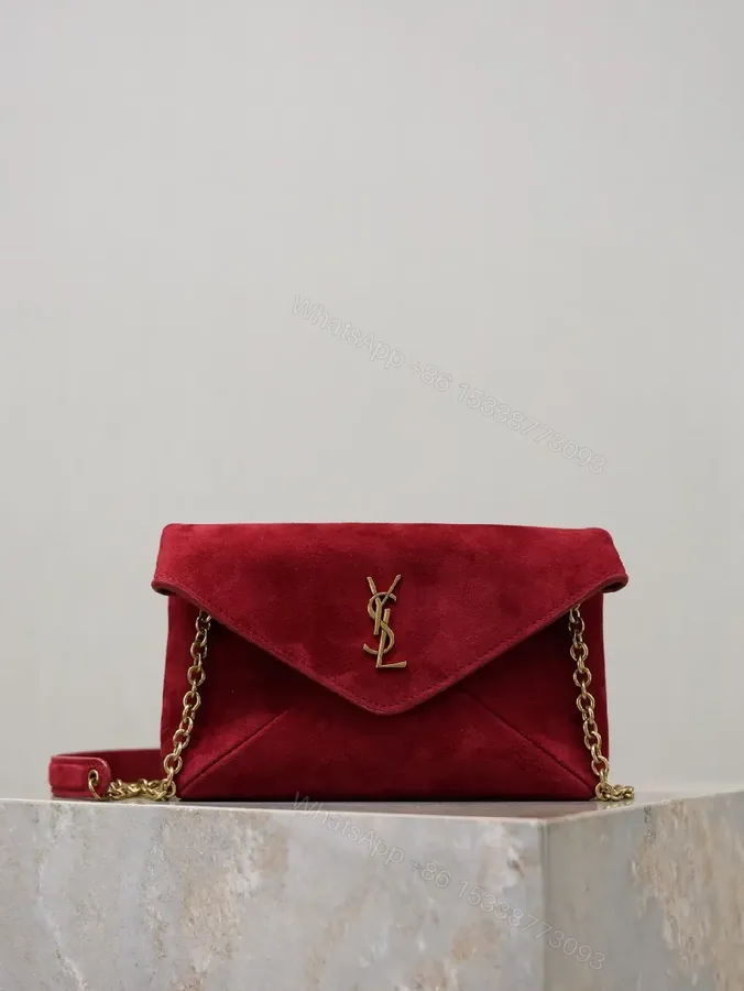 View 1 of Red Velvet Clutch with Gold-Tone Envelope Charm