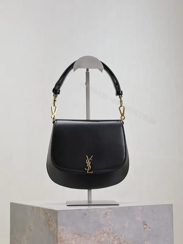 View 1 of Structured Leather Crossbody with Gold Emblem, Compact & Versatile Bag