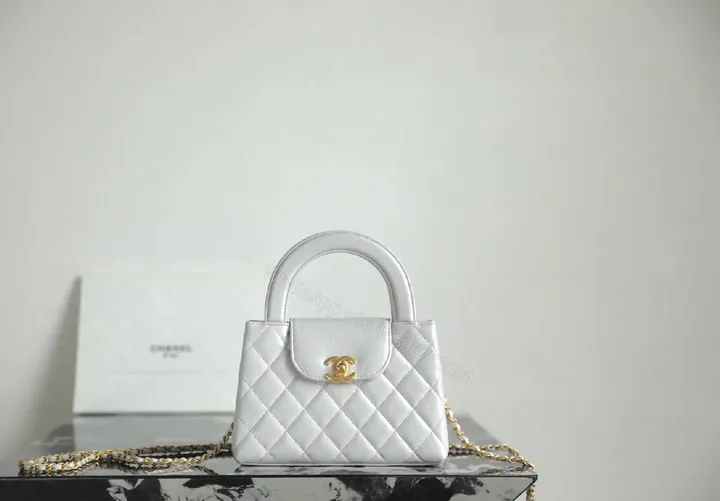 View 1 of Quilted Satchel with Gold Hardware, White, Compact Style, Crossbody-ready Bag