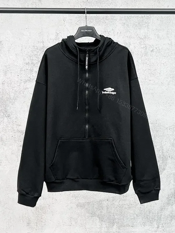 View 1 of Black Cotton-Blend Zip Hoodie, Minimalist Luxury, Everyday Comfort