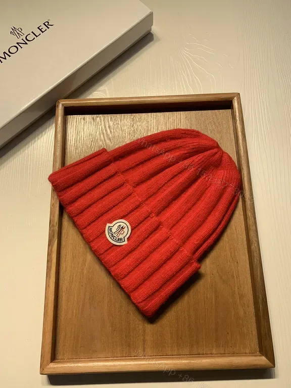 View 1 of Bold Red Rib-Knit Beanie: Moncler Warmth & Luxury Style