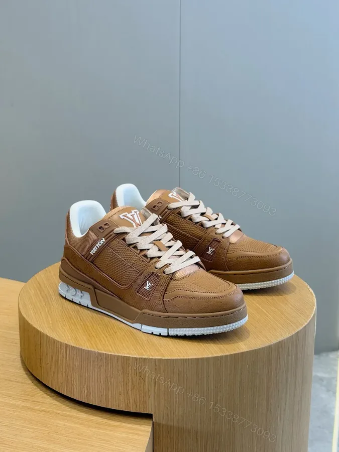 View 1 of Brown Textured Leather Sneakers - Luxe Casual Comfort