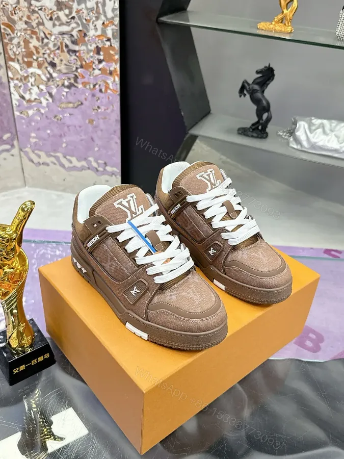 View 1 of Brown Leather Detail Low-Top Sneakers: Luxe Everyday Comfort