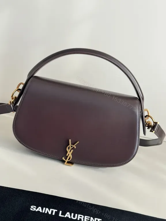 View 1 of Plum Leather Structured Shoulder Bag with Gold Hardware