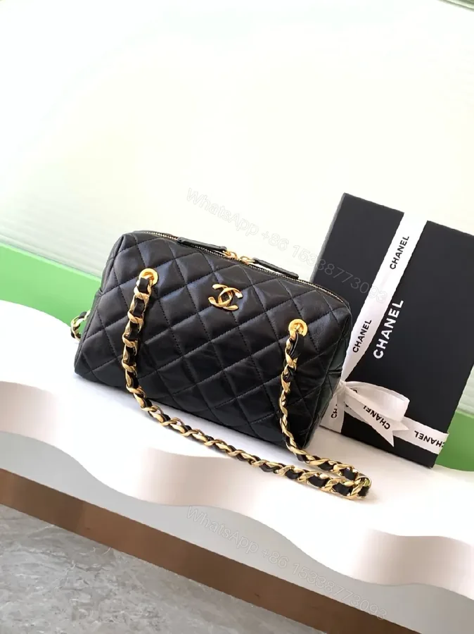 View 1 of Chic Quilted Black Bag with Gold Chain â€“ Designer-Inspired Crossbody