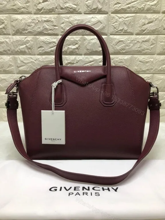 View 1 of Burgundy Pebbled Leather Handbag: Structured Luxury Tote