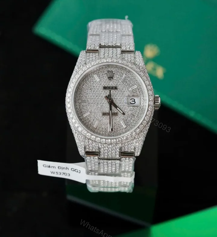 View 1 of Rolex Datejust 36mm Super Clone Watch Moissanite Diamonds