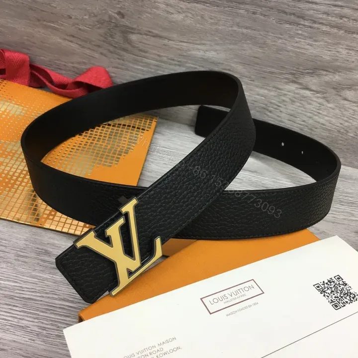 View 1 of Statement Black Pebbled Leather Belt with Gold Buckle - Luxury 38mm Belt