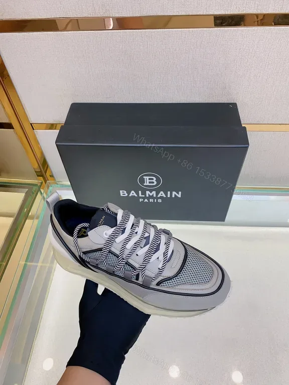 View 1 of Grey Knit Balmain Luxury Sneaker - Breathable, All-Day Comfort