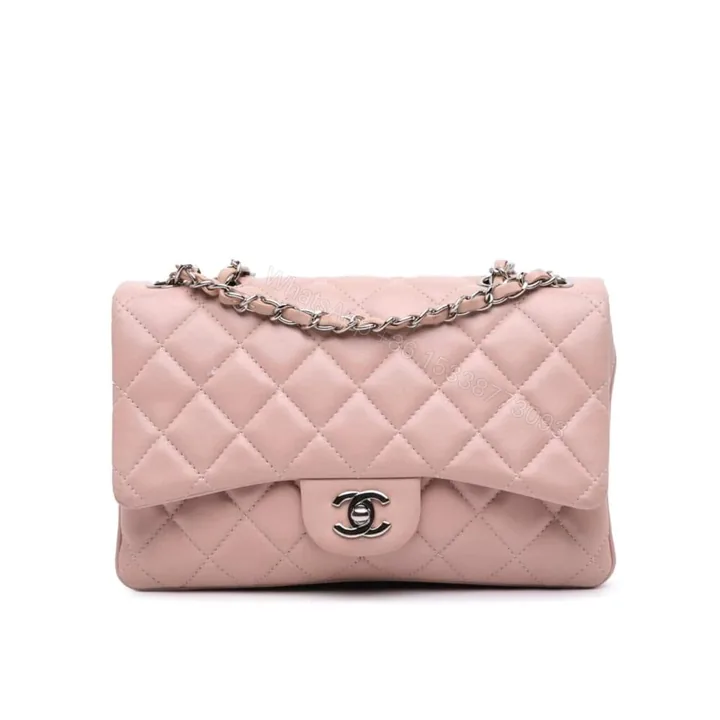 View 1 of Chanel Classic Double Flap Bag Silver Hardware Light Pink 25Cm