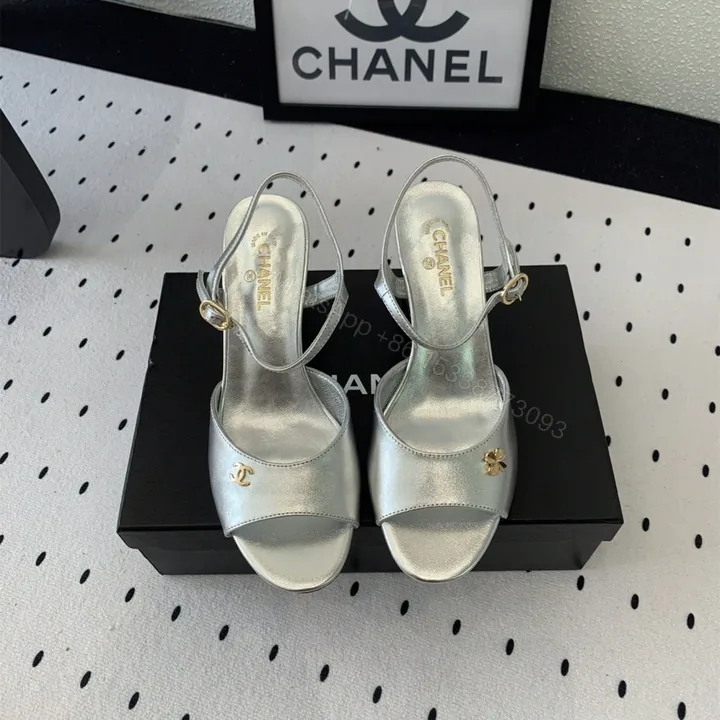 View 1 of 高仿Chanel*G45723D魚嘴高踭鞋漆皮銀色5.5CM免檢版