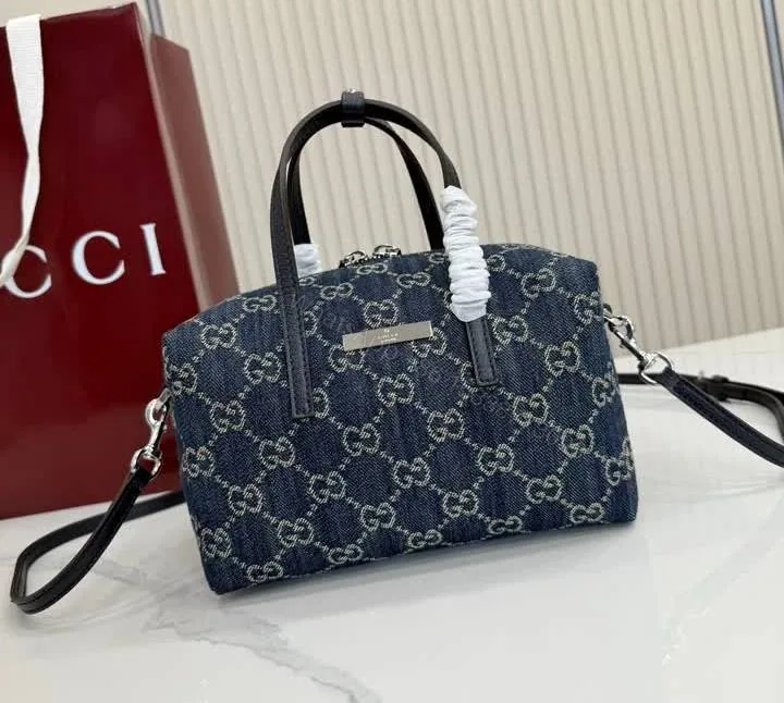 View 1 of Gucci Small Boston Dark Blue Denim Bag