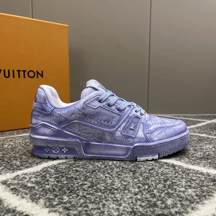 View 1 of Lavender Croc-Texture Luxe Trainer: LV-Inspired High-Top