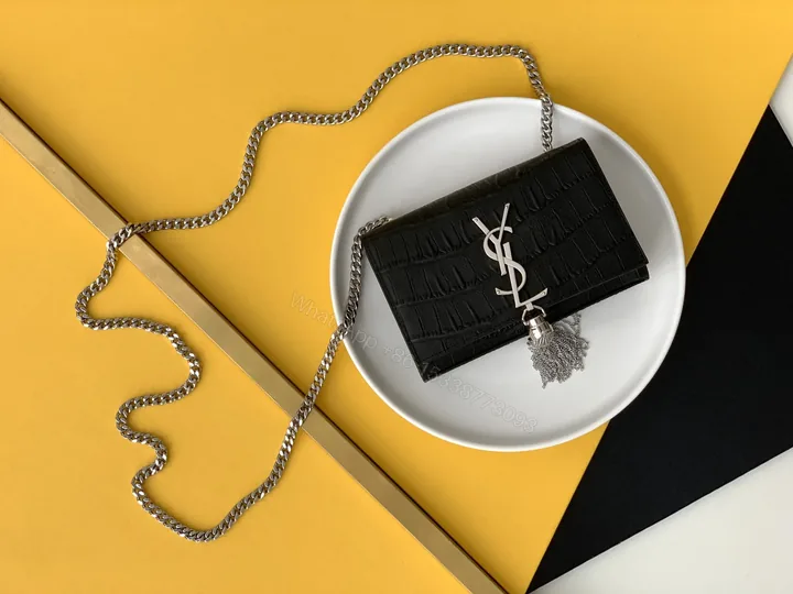 View 1 of Saint Laurent Black Leather Small Kate Tassel Crossbody Bag Sliver