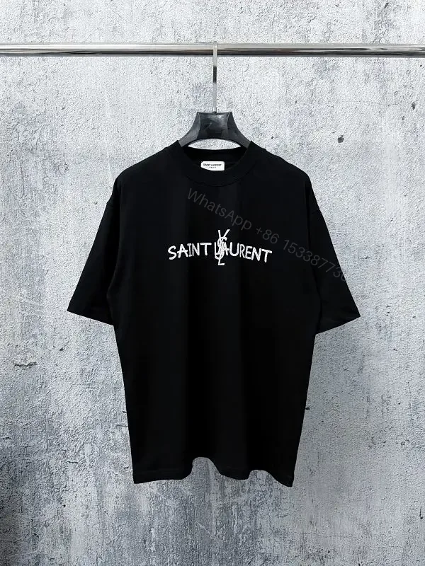View 1 of Black Cotton Tee | Minimalist Saint-Laurent Inspired Graphic
