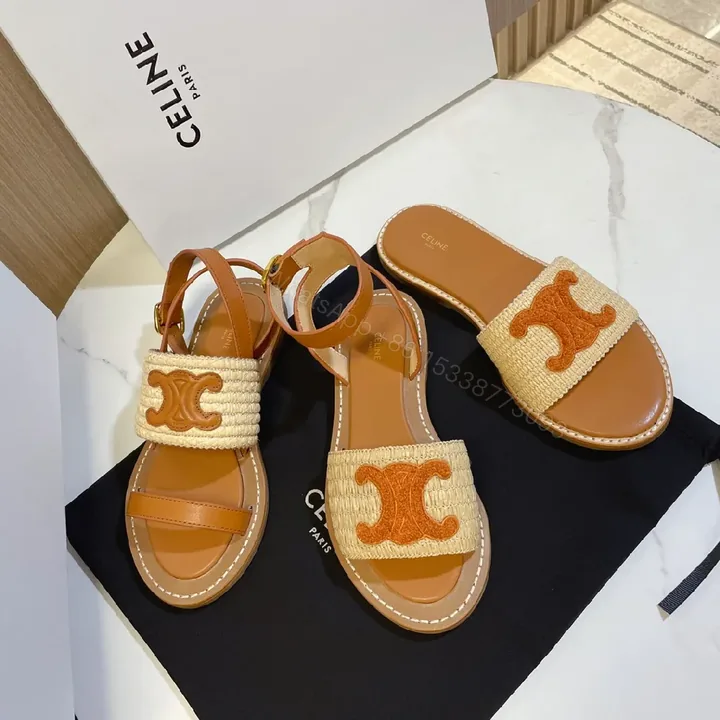 View 1 of Raffia Leather Sandals: Textured Signature Luxe Style