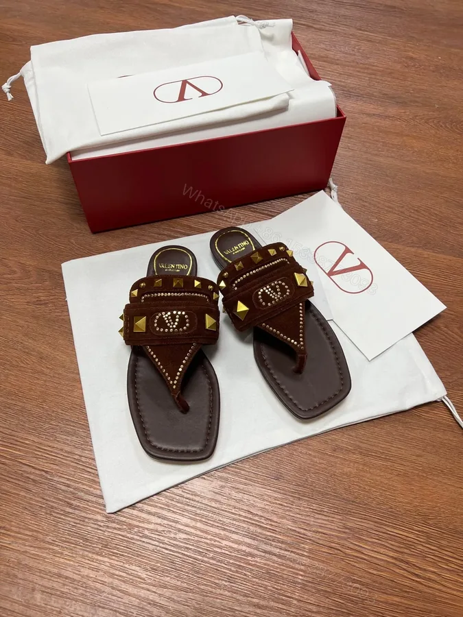 View 1 of Valentino Women Brown Suede Studded Flats