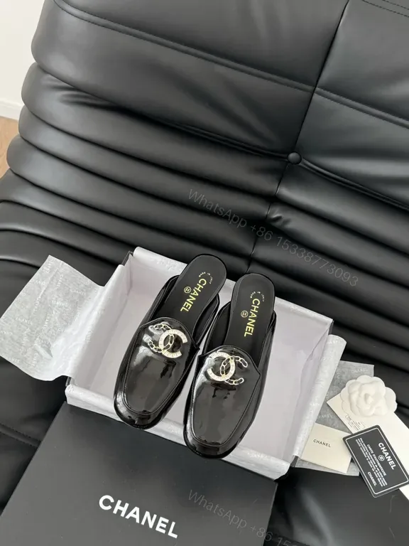 View 1 of Chic Patent Leather Mules â€“ Chanel-Inspired, Slip-On Luxury