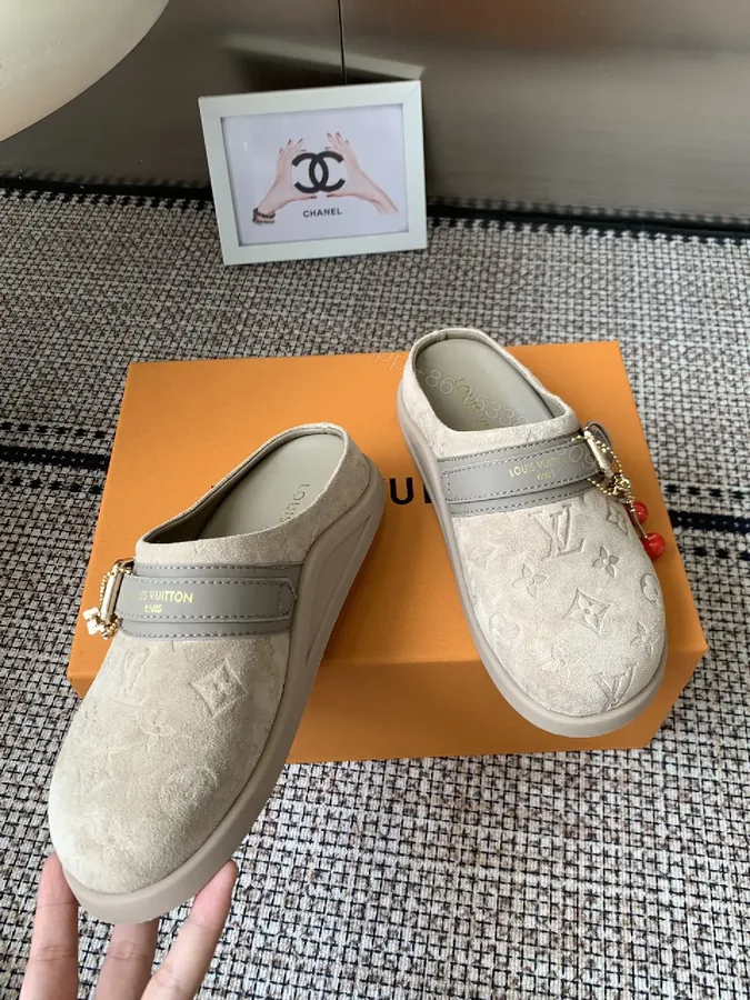 View 1 of Ivory Suede-Look Slip-Ons with Monogram & Charm Designer-Inspired Comfort