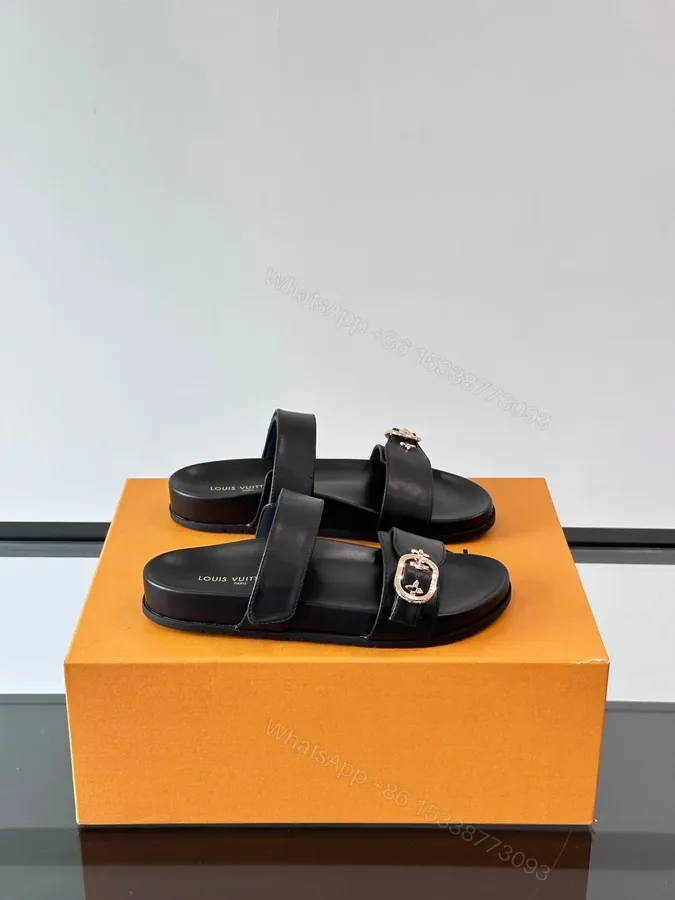 View 1 of LV Men Black Leather Slides