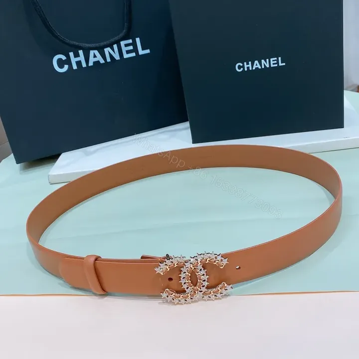 View 1 of Crystal Buckle Belt â€” Leather-Like, Caramel, Versatile Style