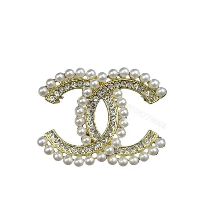View 1 of Chanel Cc Brooch Gold With Stones Attached And Pearls